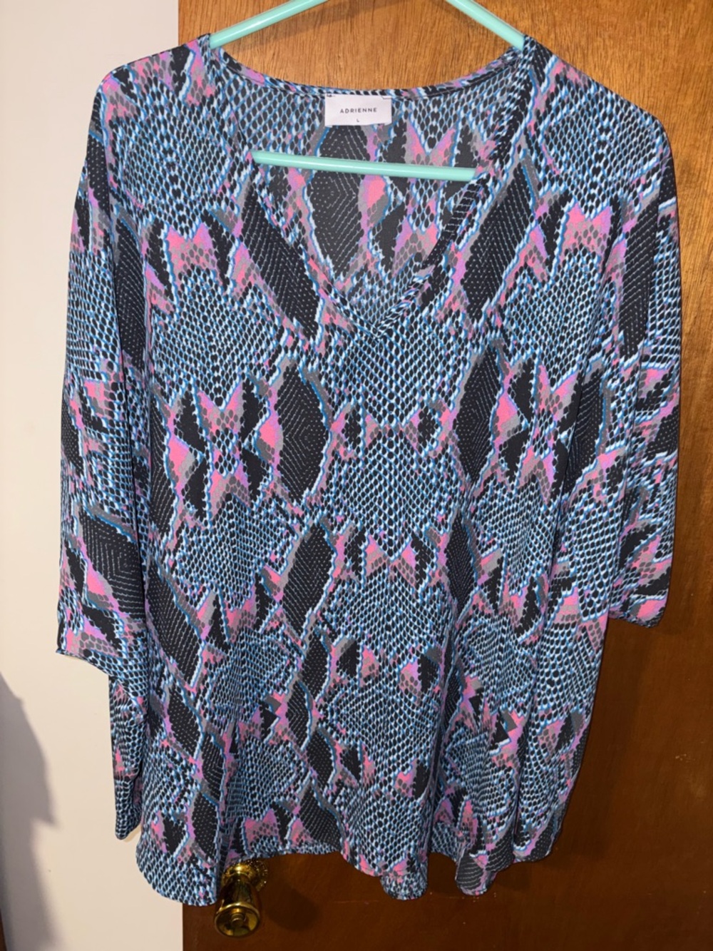 Adrienne Pink & Blue Abstract Snake-Print V-Neck Tunic